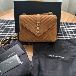 YSL College Medium Chain Bag in Quilted Suede